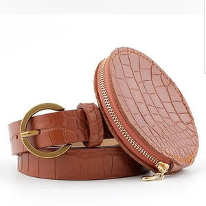 Brown Faux Croc Circle Coin Purse Belt Bag
